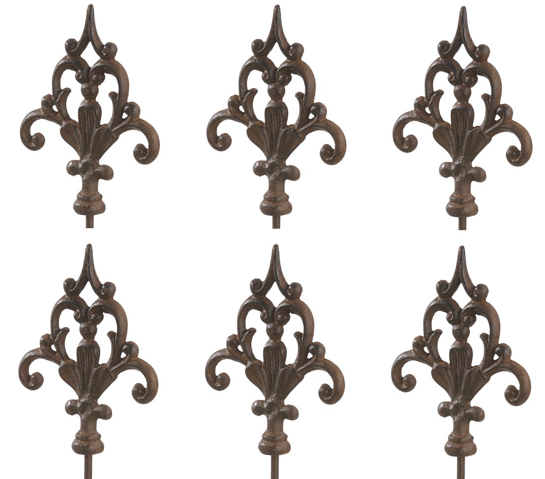 Dehner Gartenstab Ornament Speer, 6 Stück, je ca. 140 x 16 x 3.2 cm, Gusseisen, edelrostfarben