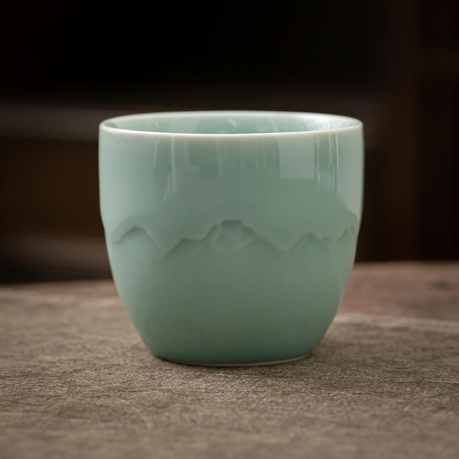 TEANAGOO Ceramic Japanese Tea Cups Set of 4pcs, 5.4oz/160ml Elegant Ceramic Matcha Cups with Flat Base, Celedon Blue Handleless Coffee Mugs, Microwave & Dishwasher Safe, Beautiful Gift Box