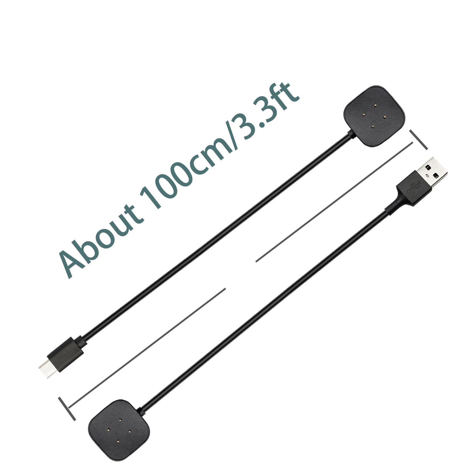 2er-Pack Ladegerät für Fitbit Sense/Sense 2/Versa 3/Versa 4, magnetisches Ersatz-Ladekabel, kompatibel mit Fitbit Sense 1/2, USB-Ladekabel für Versa 3/4 Smart Watch 【100 cm