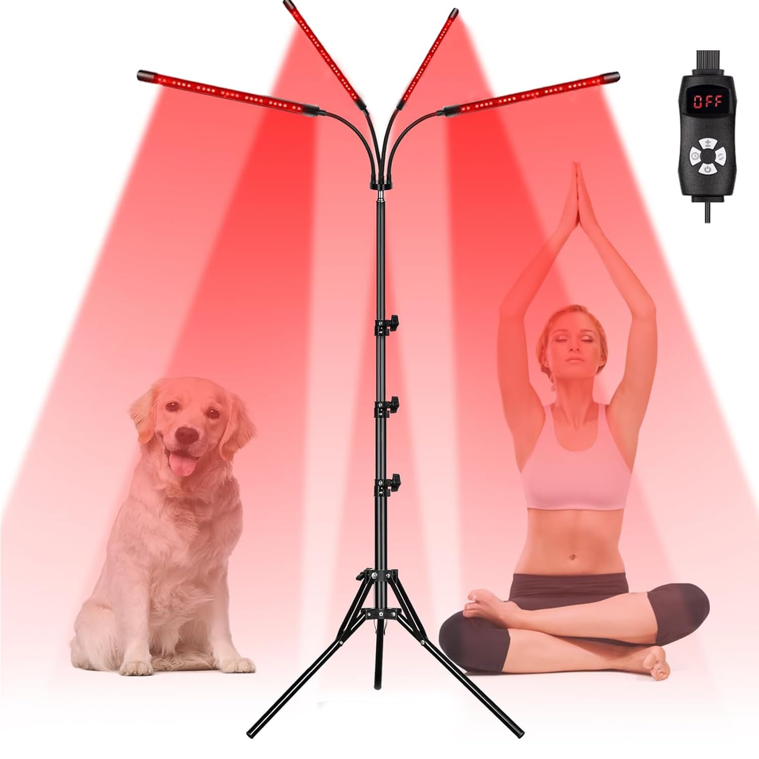 Lámpara de Luz Roja con Soporte, 4 Cabezas 660nm y 850nm Lámpara Infrarroja con 240 LEDs y Altura Regulable de 38-152cm para el Hogar y la Oficina