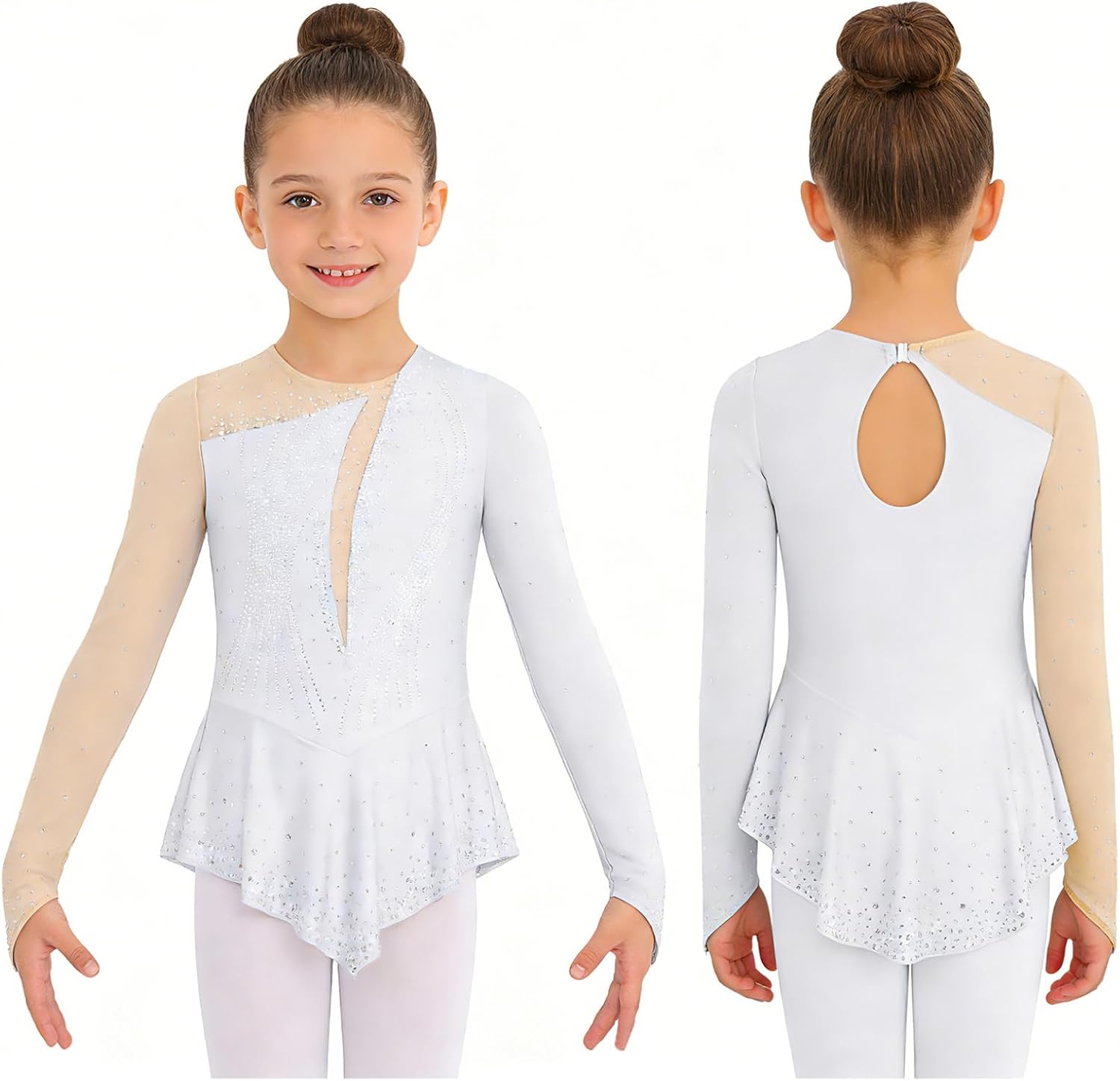 ACSUSS Kids Girls Sparkle Figure Ice Skating Dress Rhinestones Ballet Skirted Leotard Lyrical Dance Dress