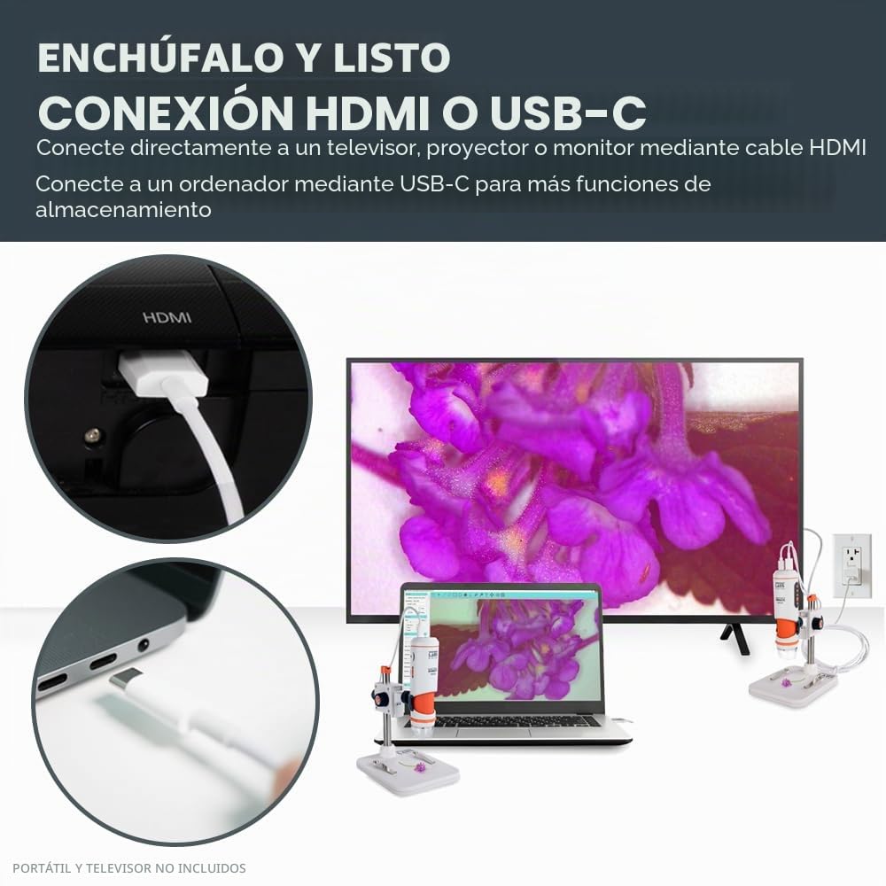 Celestron 44316 1080P HDMI: microscopio manual portátil, 10x-220x aumentos, gris/blanco