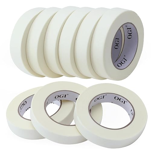 OGI Cinta adhesiva de 0.94 pulgadas de ancho, color beige y blanco, cinta adhesiva fina extraíble de uso general, a granel para etiquetar, pintura,