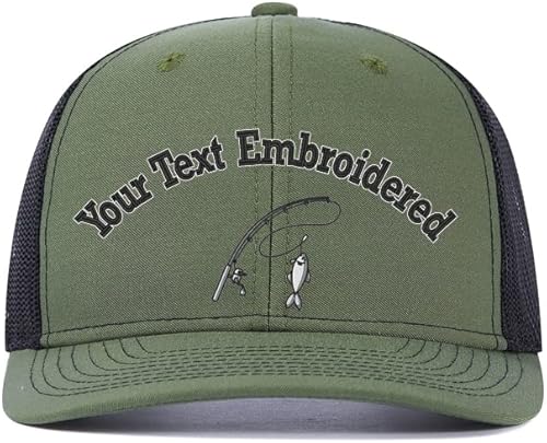 Bastón de pesca bordado personalizado y regalos de peces para hombres y mujeres sombrero de camionero 112 diseño de tu texto Snapback gorra de