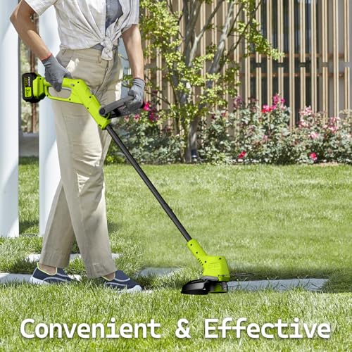 21V String Trimmer Cordless with 2x3.0Ah Battery and Charger, 12 Inch Battery Power Weed Eater String, Electric Weed Wacker, 2 In 1 Trimmer & Edger Lawn Tool Grass Cutter with 8 Lines for Garden, Yard - Thumbnail 4