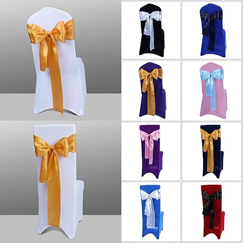 Miniatura 4 de Babenest - 50 lazos para sillas de satén para bodas, banquetes o fiestas de Navidad, baby shower eventos decoración (dorado)