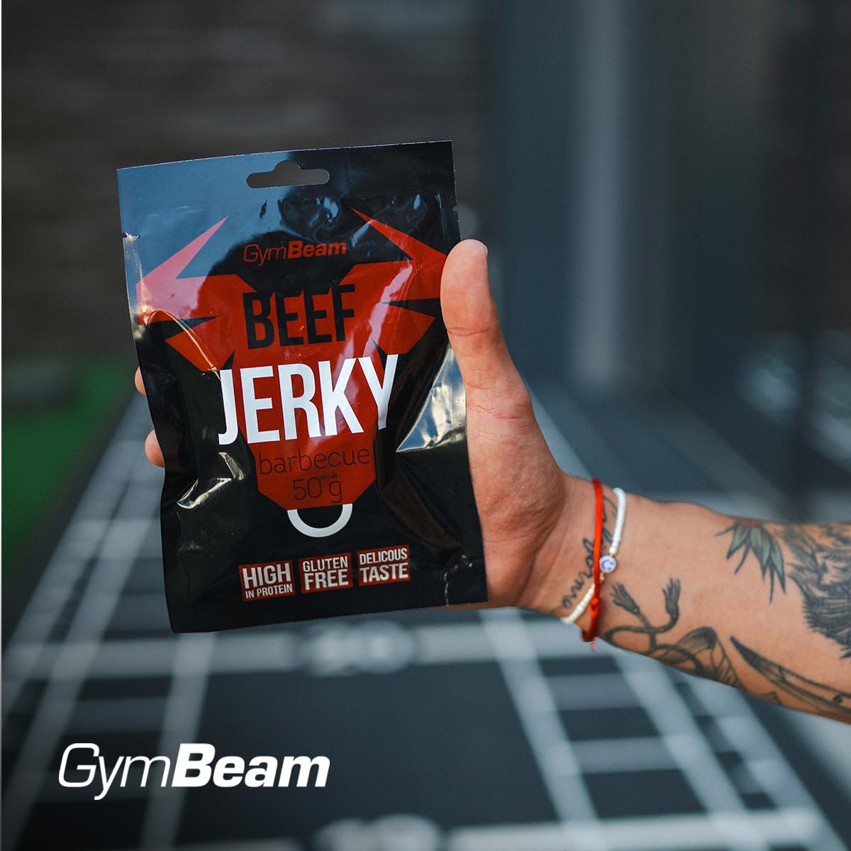 GymBeam Beef Jerky – Hochwertiger Fleischsnack aus Premium-Rindfleisch, gluten- und laktosefrei, mit hohem Eiweißgehalt, ideal für Sportler, lange Haltbarkeit (50 g (5er pack), Original)
