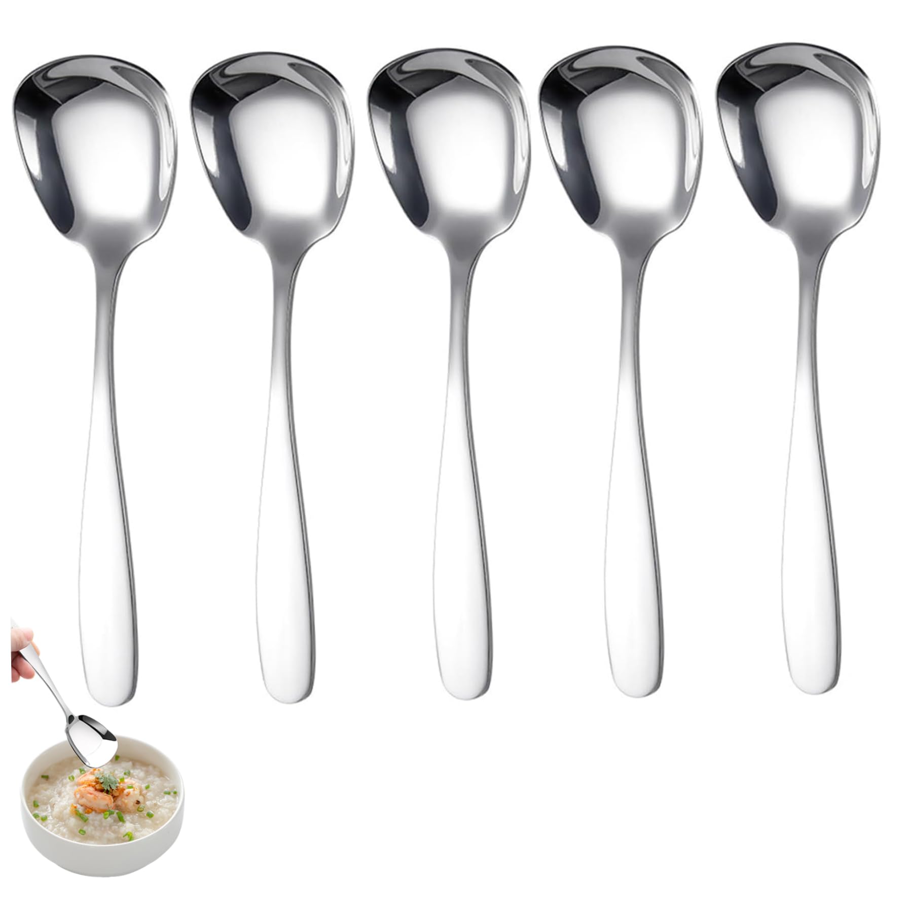 Gcroet Cuillères à Soupe à tête carrée en Acier Inoxydable, 5 pièces, cuillères Soupe carrées de Style coréen Servant Une Robuste en Acier Inoxydable..