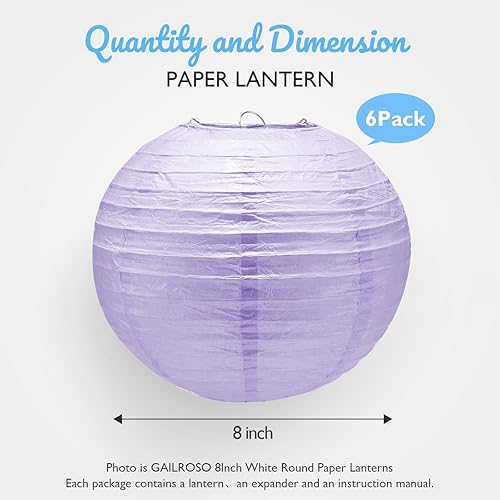 Miniatura 2 de 6 linternas de papel moradas, faroles de papel chinosjaponeses de 8 pulgadas con ganchos y cuerda, linternas de papel redondas colgantes para