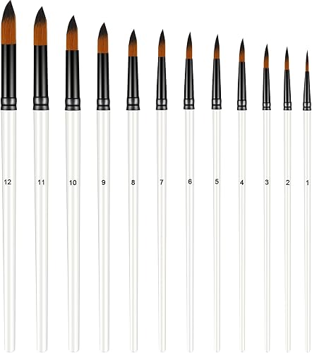 Juego de 12 pinceles para pintura acrílica, punta plana, acuarela, gouache, artista, kits de pintura profesional con puntas de nailon para dibujar y
