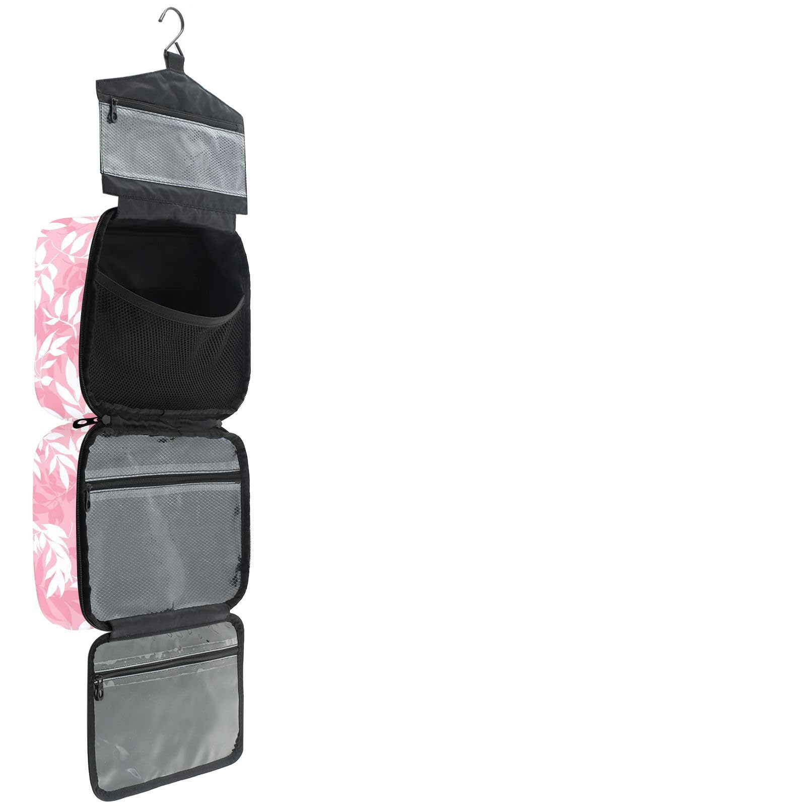 YNNALE Sewing Supply Organizer Bag, Light Pink and White Leaves Portable Sewing Bags with Pockets&Hanger, Sewing Storage Box Case for Sew Supplies/Kit/Tools/Accessories (BAG ONLY)