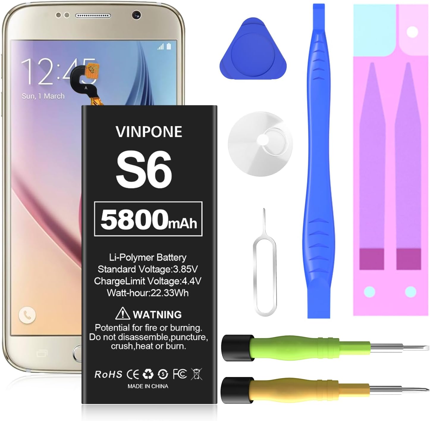 Galaxy S6 Battery,Upgrade(5800mAh) High Capacity Rechargeable Li-Polymer Battery