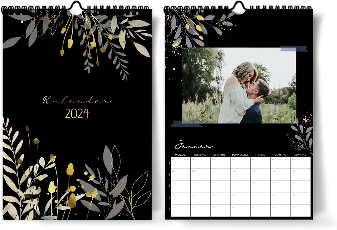 Fotokalender 2024 zum Selbstgestalten I Edler Bastelkalender 2024, DIN A4 I Dunkles Design mit