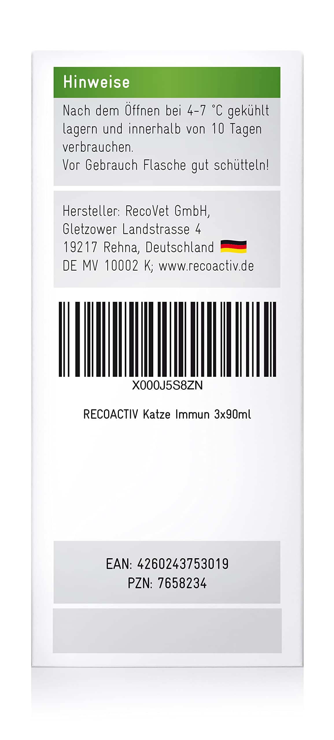 RECOACTIV Immun für Katzen - wirksamer Appetitanreger, schnelle Hilfe bei gestörter Nahrungsaufnahme, Gewichtsverlust und Mangelerscheinungen, maximal schmackhaft, flüssig, leichte Aufnahme, 3 x 90 ml