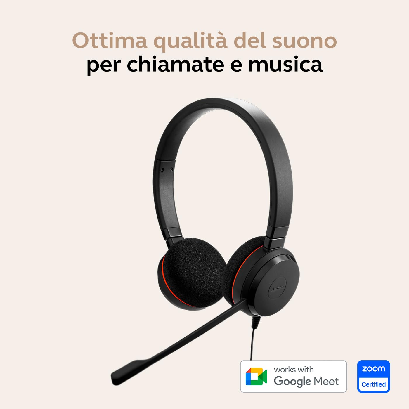 Jabra Evolve 20 - Cuffie stereo con certificazione di comunicazione unificata per softphone VoIP con cancellazione passiva del rumore, USB-C/A, colore nero
