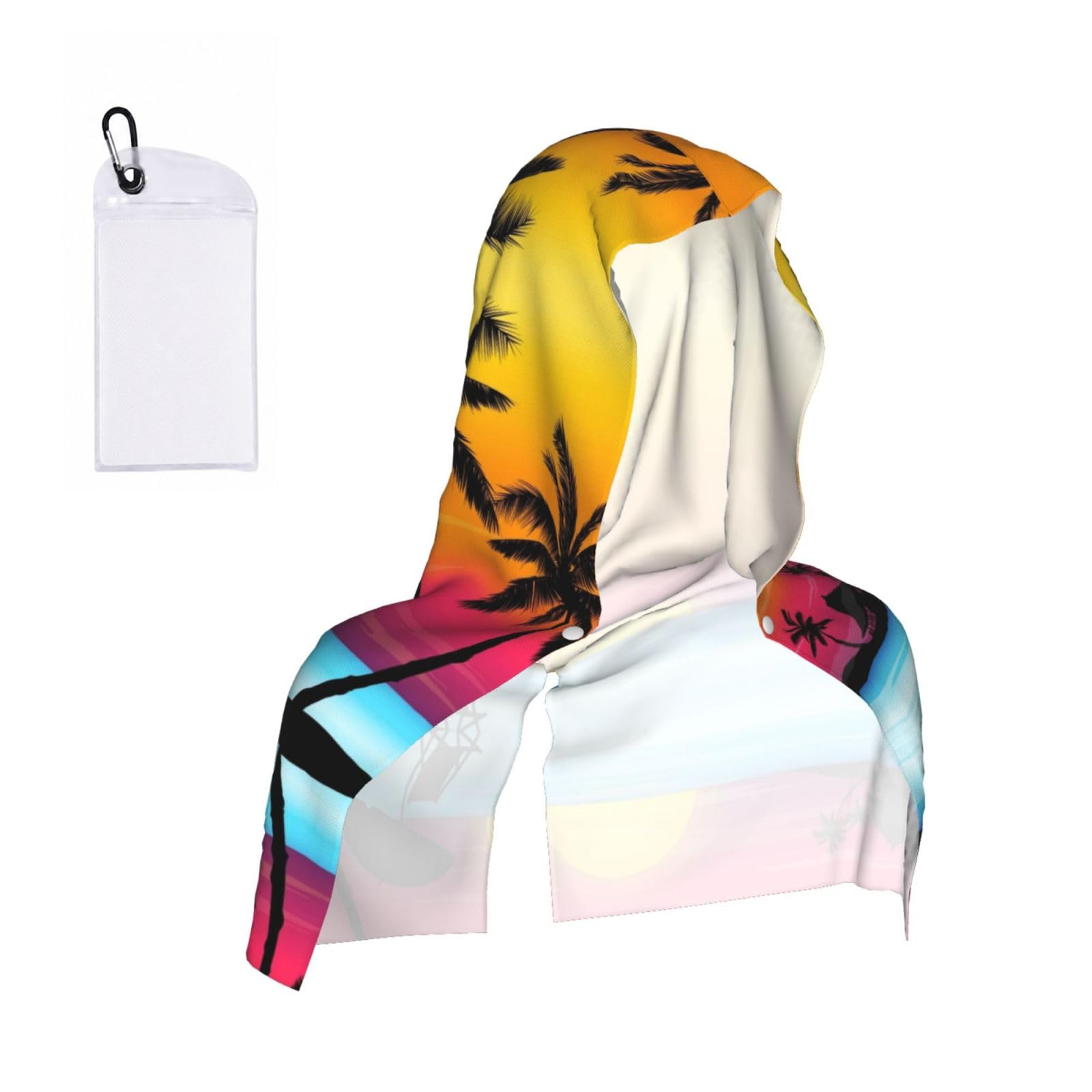 SATUSA Sunset Palm Tree Print Cooling Hoodie Towel, Cooling Towels For Neck And Face, Quick Drying Absorbent Cooling Head Towel Beach Camping Gym Construction(2pcs)