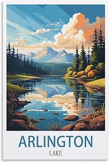 XWYMXZ Lake Arlington Vintage Travel Poster Mountain 20x30inch(50x75cm) Modern Canvas Wall Art Posters for Living Room Decor Paintings for Home Decoration