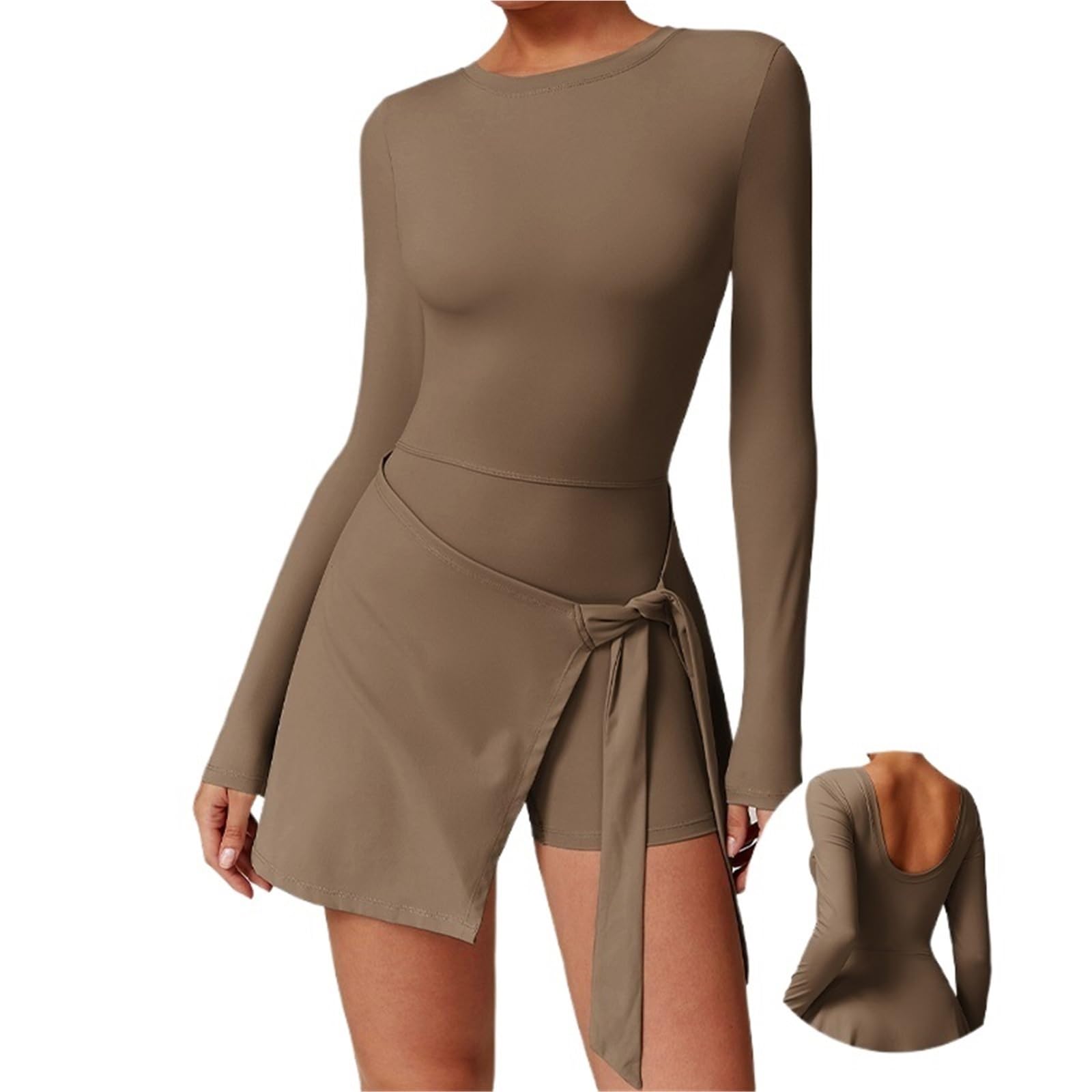 Vestido Tenis Mujer Vestido de Tenis Secado rápido for Mujer con Abertura Lateral y Falda Manga Larga Entallada