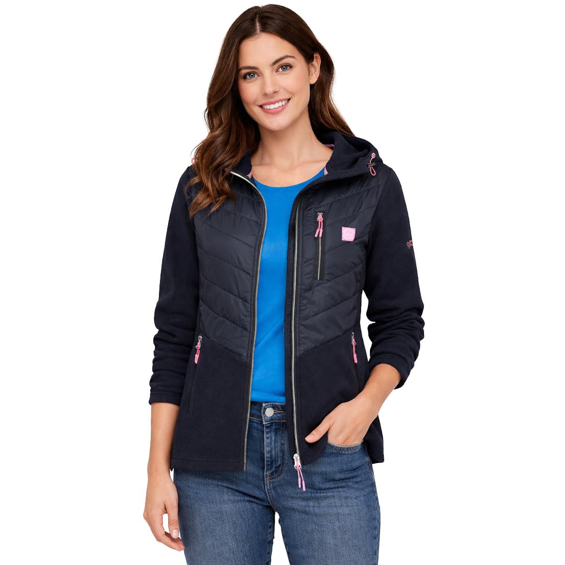 Geographical Norway Tulka Navy Db Lady 0124 (WZ6442F/GN-Navy) Damen-Outdoor-Fleecejacke in Marineblau mit Kapuze, Reißverschluss und Taschen, funktional und atmungsaktiv
