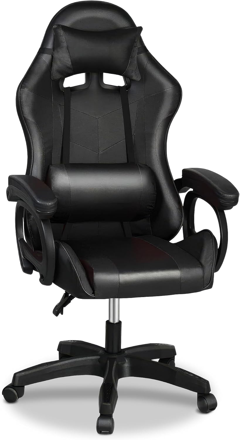 Gaming Chair for PC with Lumbar Support and Adjustable Height PC Gaming Chair PU Leather High Back Gaming Accessories for Setup Ergonomic Computer Chair for Gaming (Black)