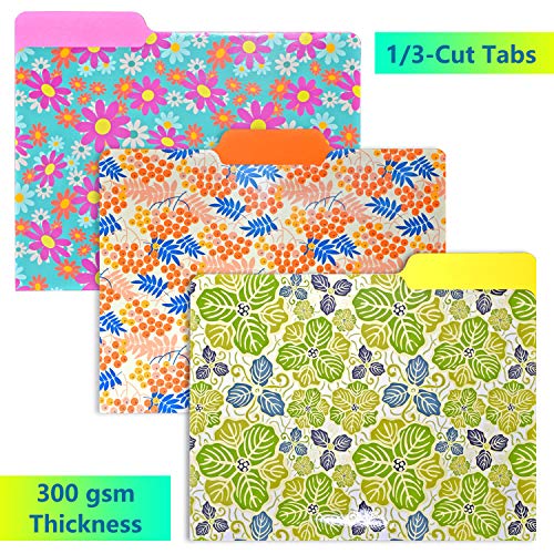 Wot I Decorative File Folders 12Packs, Cute File Folders With 6 Cute Floral Design And 6 Solid Vibrant Colors, Two-Tone File Folders Letter Size, 1/3-Cut Tabs, 300Gsm #TOP3