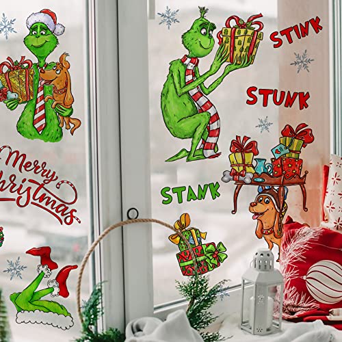 Mfault 2023 New Year Merry Christmas Funny Window Clings 9 Sheets, Xmas Max Dog Car Wall Glass Stickers Decal Holiday Decoration, Winter Gift Kids Room Home Kitchen Decor #TOP4