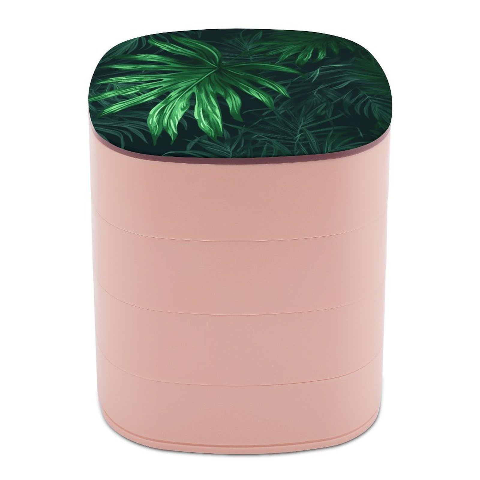 VstaDank Green Tropical Jungle Plant Jewelry Box with Mirror Travel Small Jewelry Case for Women 4-Layer Rotatable Jewelry Organizer Storage Box Portable Jewelry Storage Case for Rings Earrings