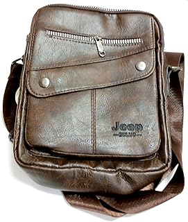 شنطة يد وكتف للرجال متعددة الجيوب بلون بني داكن