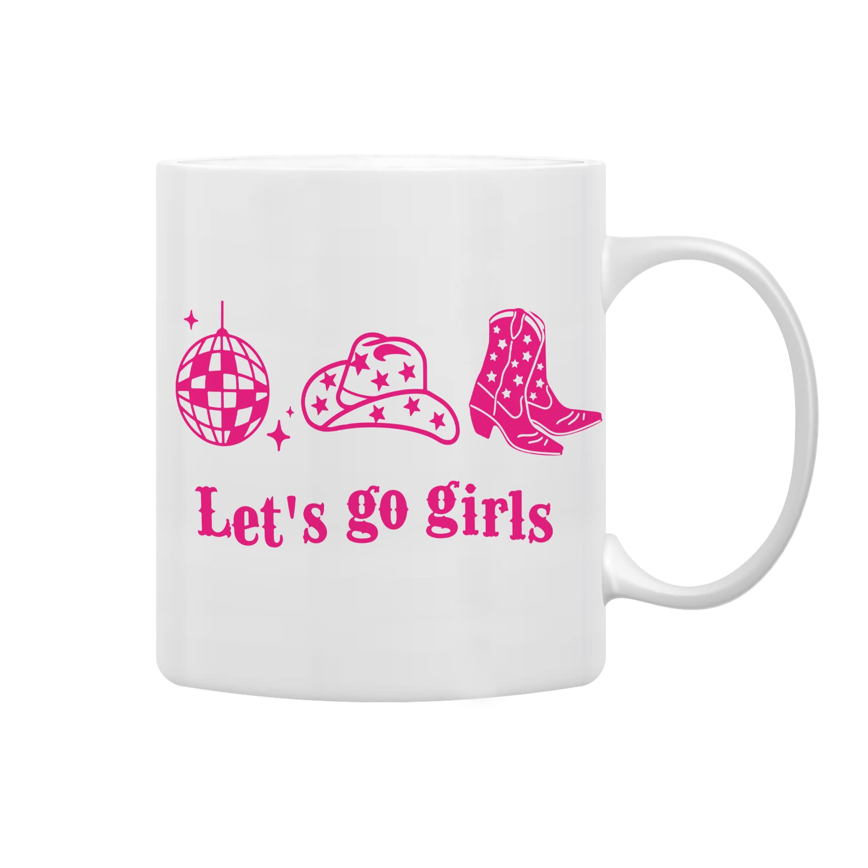 QASHWEY Hot Pink Preppy Western Cowgirl Hat Boots Disco Ball Coffee Mugs Mug,Gifts For Teen Girls Teenage Girls, Bachelorette Party Supplies, Preppy