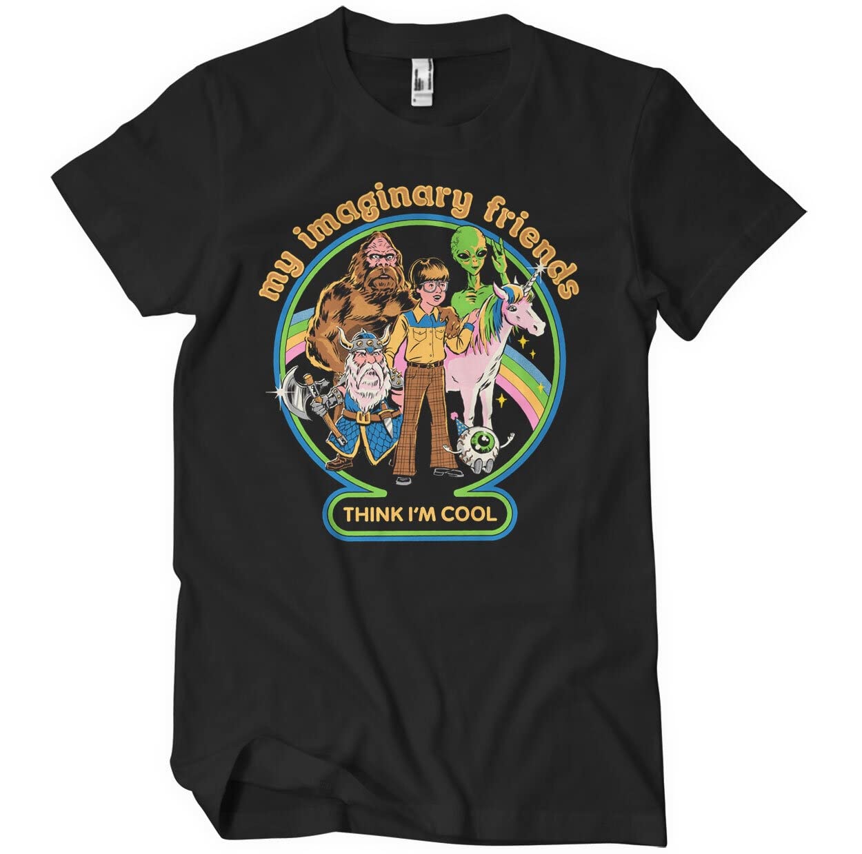 Steven Rhodes Officially Licensed My Imaginary Friends Think I'm Cool Mens T-Shirt (Black), Small