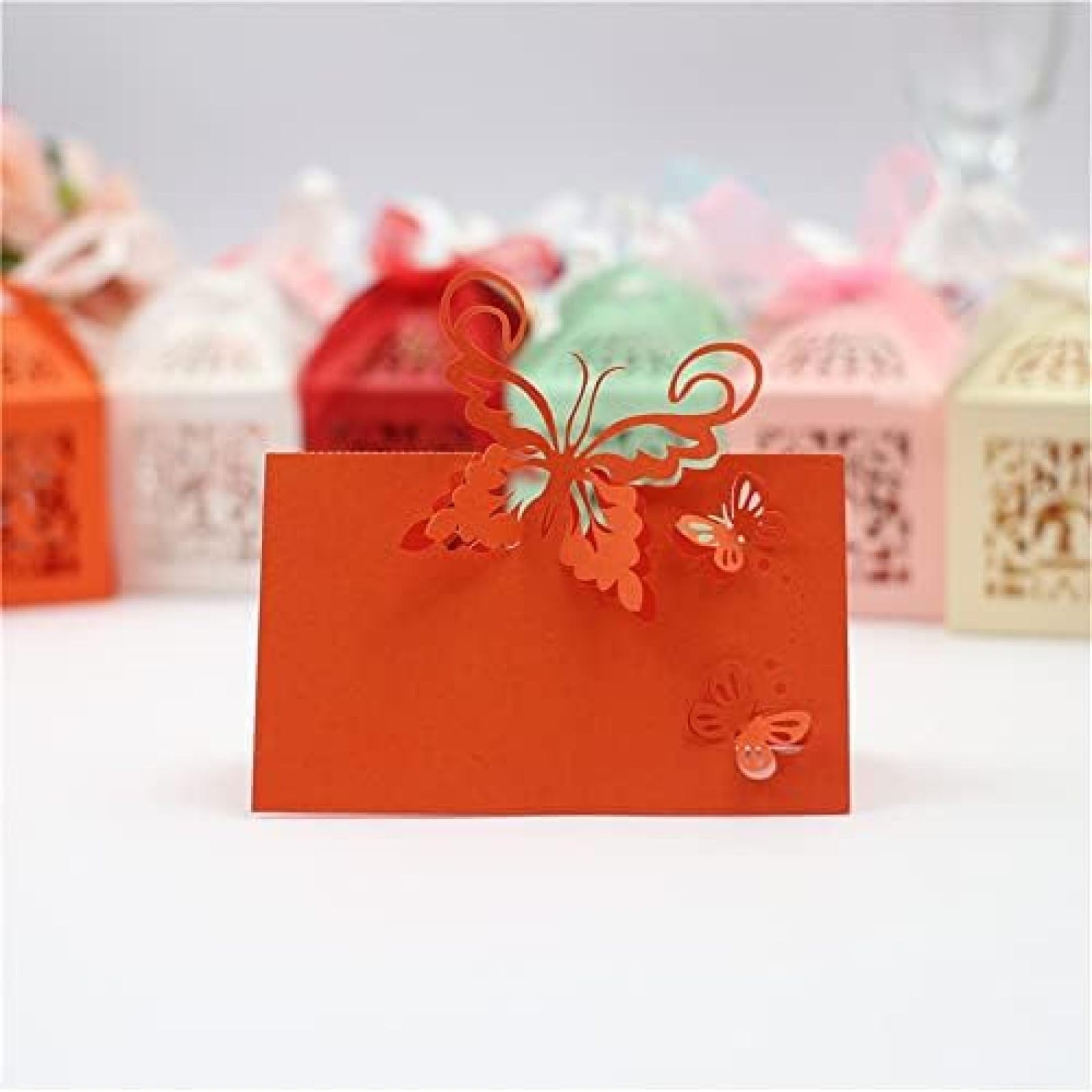 Cartes De Place De Table, 100 Pièces Carte De Place De Table Nom Cartes De Siège Carte De Voeux À Motifs De Papillon Creux pour La Décoration d'anniversaire De Mariage De Bouquet Rouge, Roug
