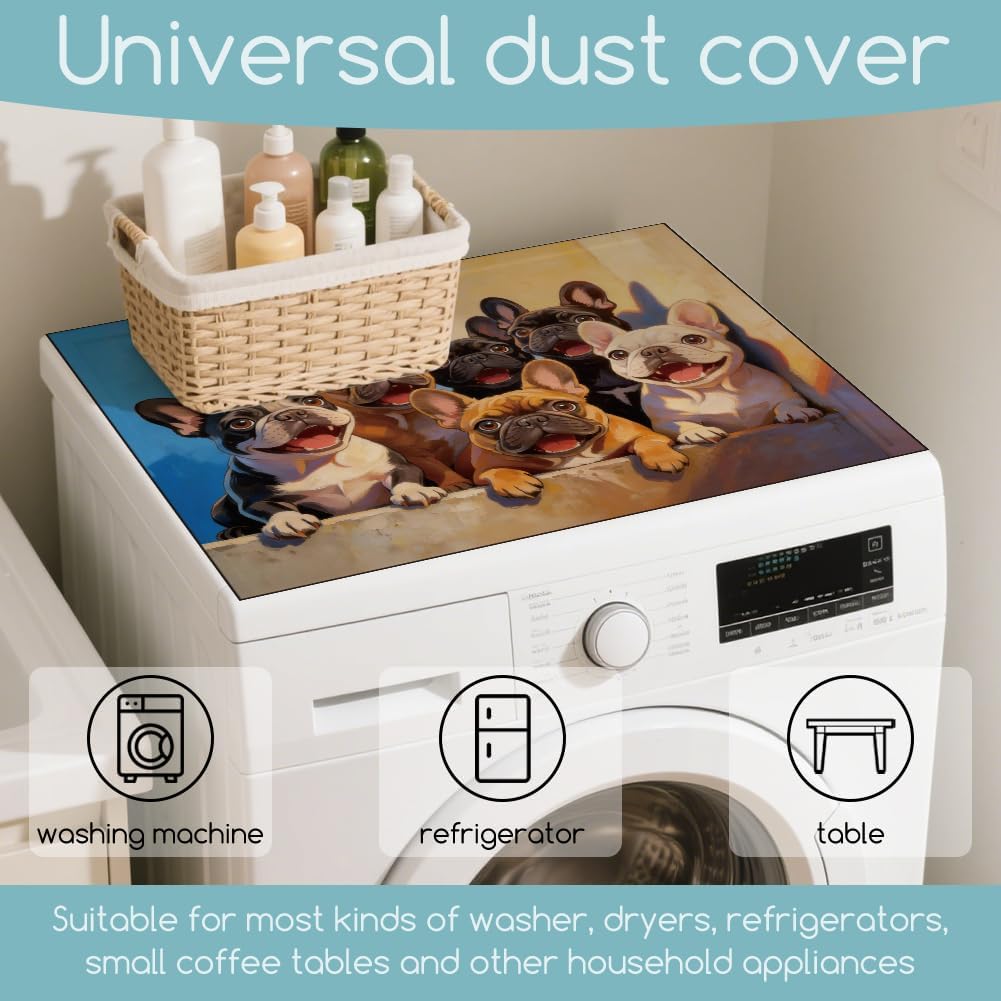 GLOBLELAND Funny Bulldog Washer Dryer Dust Cover Mat for Laundry Room 23.6x19.7 inch Dog Washing Machine Top Protector Pads Non Slip Dust Covers Wahable Absorbent Pet Feeding Mat for Dogs Cats