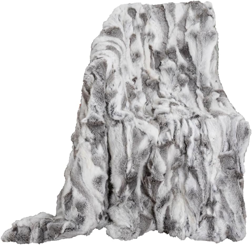 Fur Blanket Throw for Couch Grey Rabbit Hide Fur Throw Blanket Fuzzy Fluffy Super Soft Furry Plush Decorative Comfy Shag Thick Sherpa Shaggy Throws and Blankets for Sofa, Bed, 55.12x62.99 inch