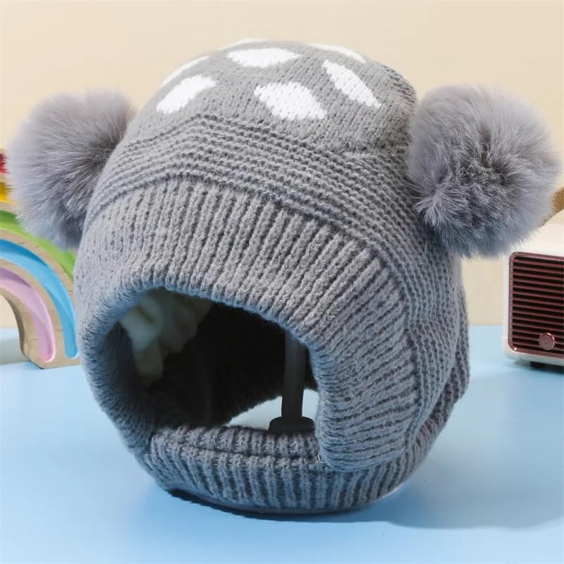 Image of Unisex Toddler Winter Hat Monkey Caps - Fleece Lined Baby Hat with Scarf Earflap Hood - Skull Caps for Kids
