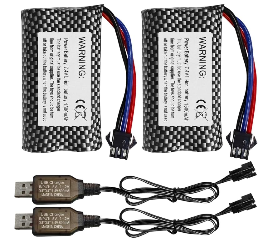 XPJBKC 2Pcs Batterie li-ION, 7,4 V 1500 mAh Batterie Voiture RC Rechargeables avec 2 Connecteur SM-3P, Format 18560, pour Véhicules Télécommandés, Drones,...