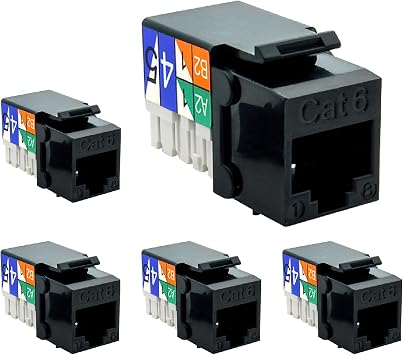 Cat.6 RJ45 110 Type Keystone Jack 5-Pack, Black