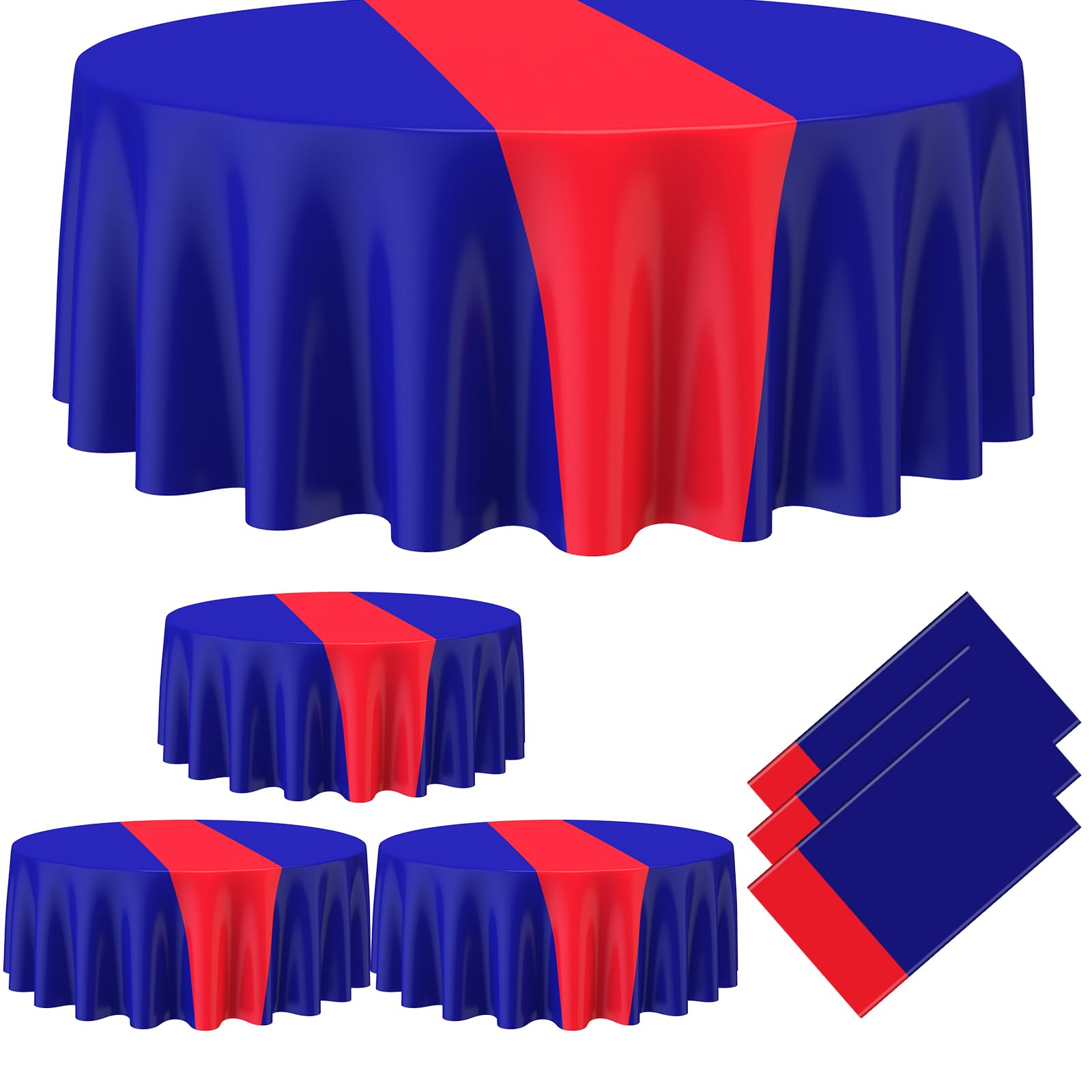 Remagr 3 Pcs Round Plastic Tablecloth 84 Inch Table Cover, Blue, Red