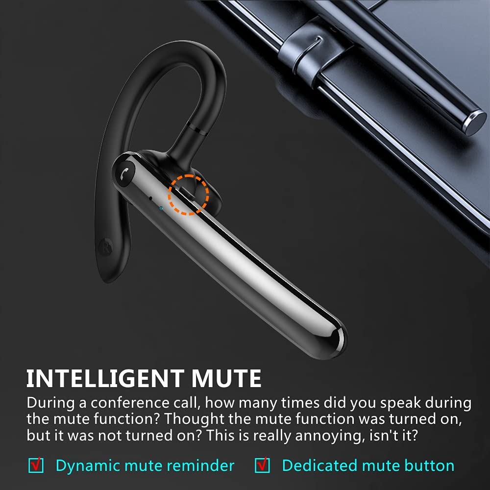 Auricolare Bluetooth 5.0 Cuffie Wireless con Doppio Microfono, Auricolare Business Vivavoce con Chiamata Leggera, Chiaro e Suono Hi-Fi per l'Ufficio, la Guida