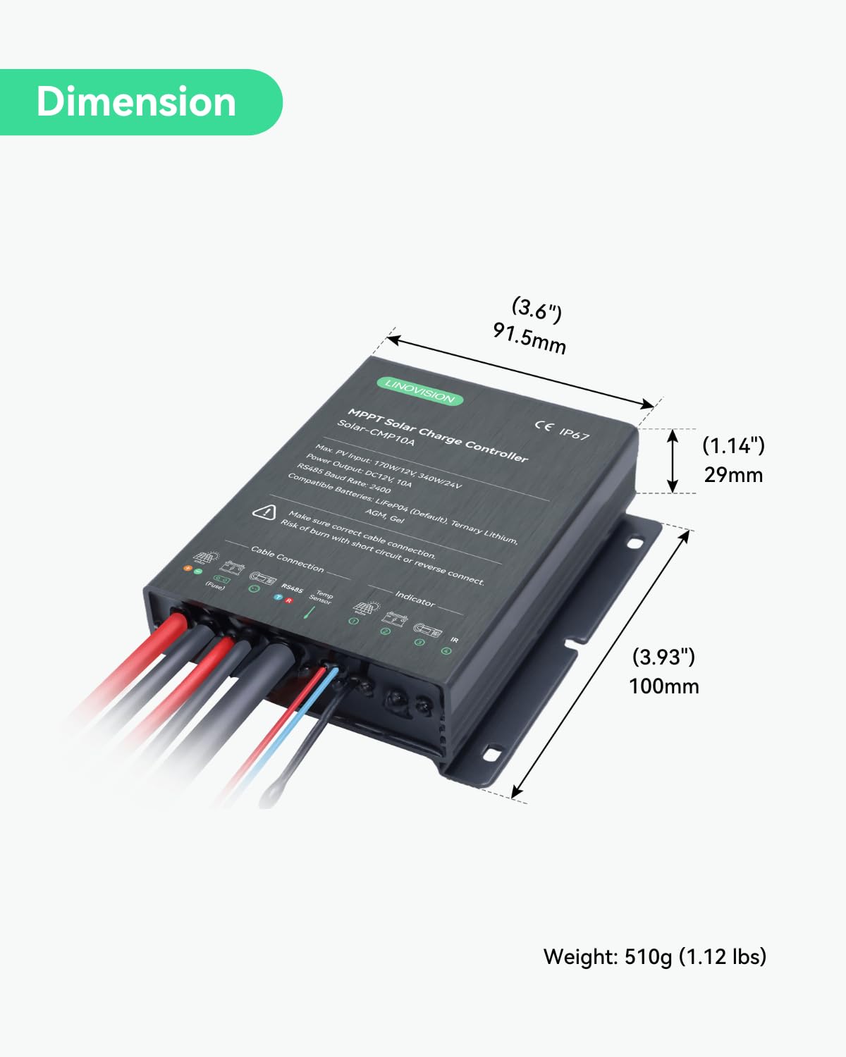 LINOVISION MPPT 12V/24V 10A Contrôleur de charge solaire avec télécommande RS485 et accès au cloud pour le système de caméra alimenté par l'énergie solaire, le lampadaire, la remorque solaire.