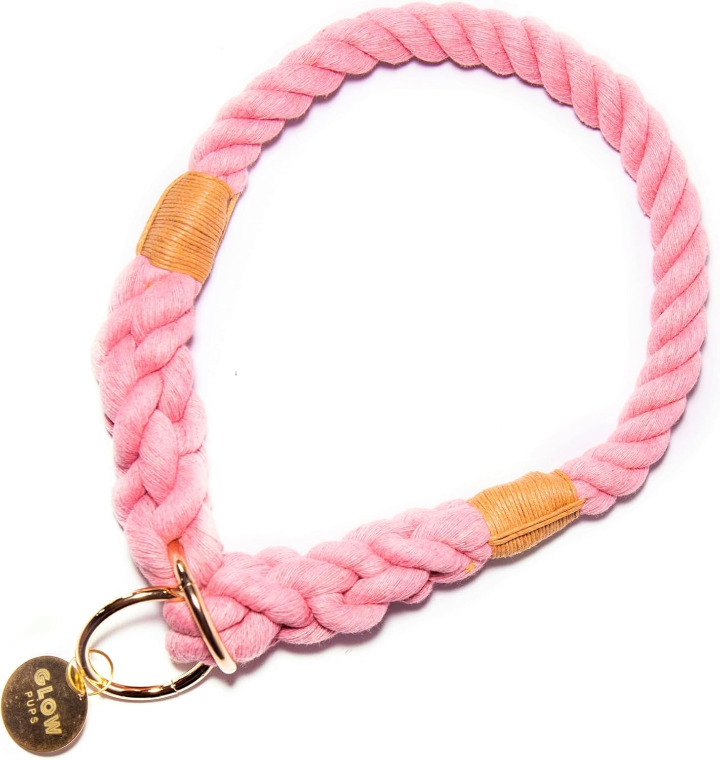 Handmade Ombre Rope Slip Dog Collar for Medium and Large Dogs (Light Pink, Extra Large)
