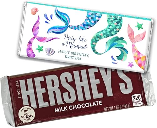 Barras de caramelo personalizadas de 12 quilates para fiesta de cumpleaños de sirena (12 unidades) - Chocolate con leche - Suministros para fiestas