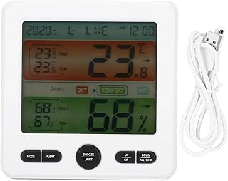 YOUTHINK Thermometer Hygrometer, Digital Color Screen Temperature and Humidity Meter Indoor Thermometer Hygrometer Clock for Homes Offices Schools Hotels (White)