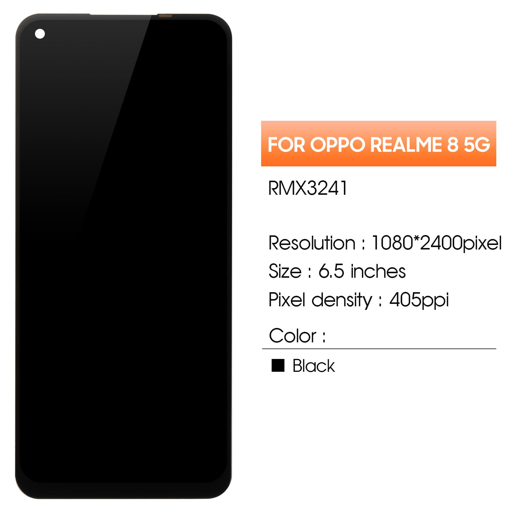 AGCUT Display LCD per Realme 8 5G Schermo LCD per Oppo Realme 8 5G RMX3241 6,5 pollici Schermo di Ricambio Schermo Digitalizzatore Touchscreen Full Assembly + Riparazione Kit, Nero