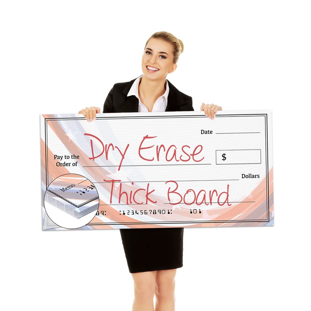 Giant Dry Erase Check - 16" x 32", Reusable Big Oversized Blank Check for Presentation - Great Photo-Op for Fundraisers, Charity & Donation Events