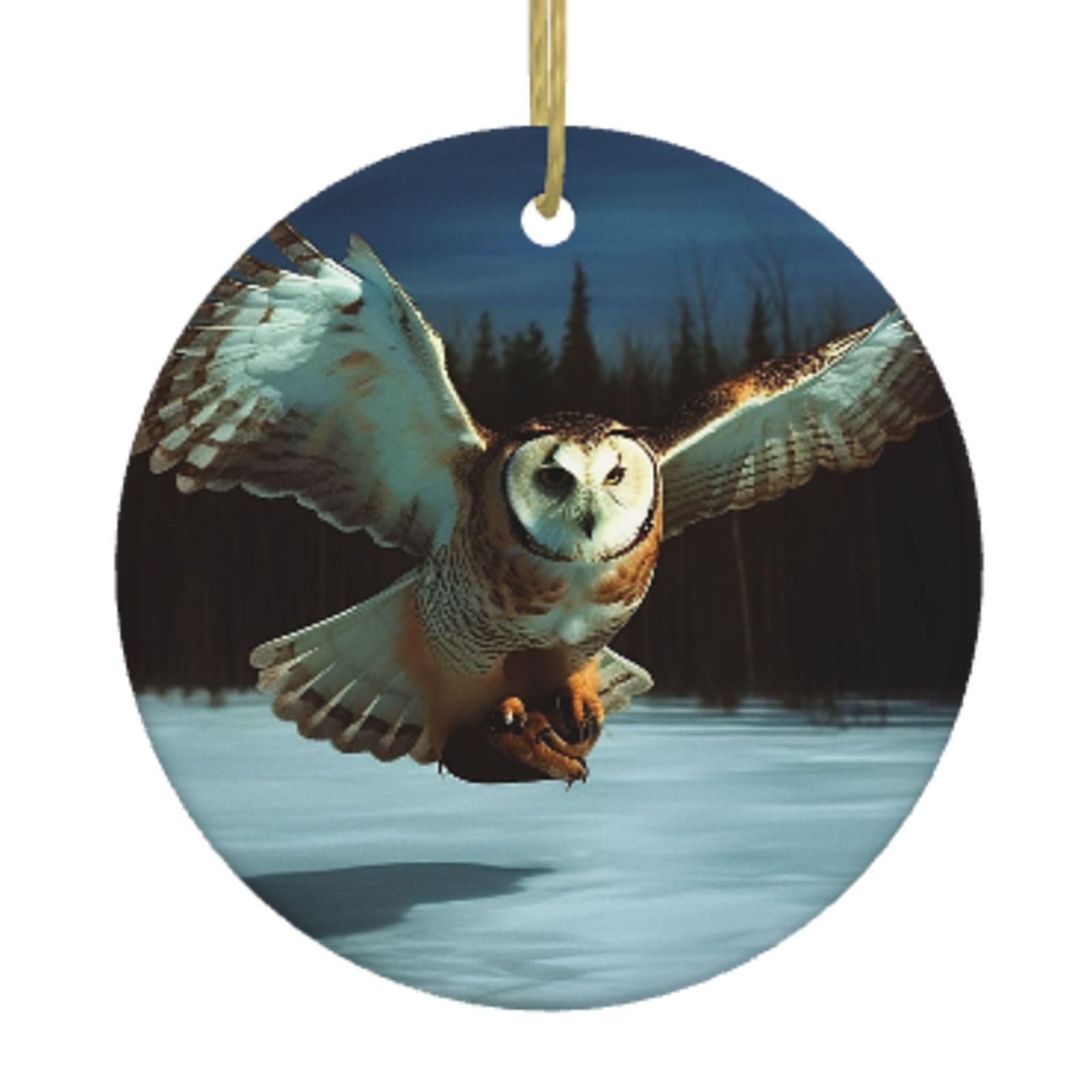 Ceramic Christmas Tree Hanging Ornaments with Gold Ropes Christmas Tree Decorations Round Ceramic Flying Owl Pendant Keepsake Decorations for Holiday Xmas Gift Ideas