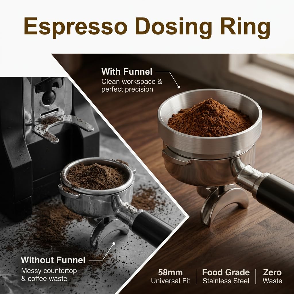 Anillo Dosificador Café 58mm Magnético Embudo Dosificador de Aleación de Aluminio Compatible con Portafiltro 58mm Espresso para Cafetera Espresso, Antisalpicaduras, Fácil de Usar y Limpiar