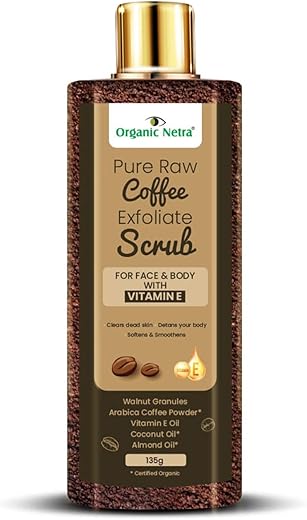 Organic Netra Pure Raw Coffee Exfoliate Scrub for Face and Body with Vitamin E | Deeply Hydrates and Moistures Skin | Enriched with Natural and…