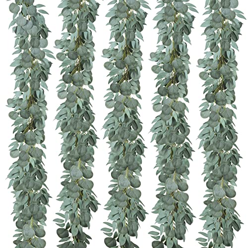 JUSTOYOU 5 Pack Fake Eucalyptus Greenery Garland Plants, 6.5 Feet Artificial Eucalyptus Leaves Vines for Wedding Table Backdrop Arch Wall Decor Runner Doorways Decoration Indoor Outdoor JUSTOYOU 5 Pack Fake Eucalyptus Greenery Garland Plants, 6.5 Feet Artificial Eucalyptus Leaves Vines for Wedding Table Backdrop Arch Wall Decor Runner Doorways Decoration Indoor Outdoor