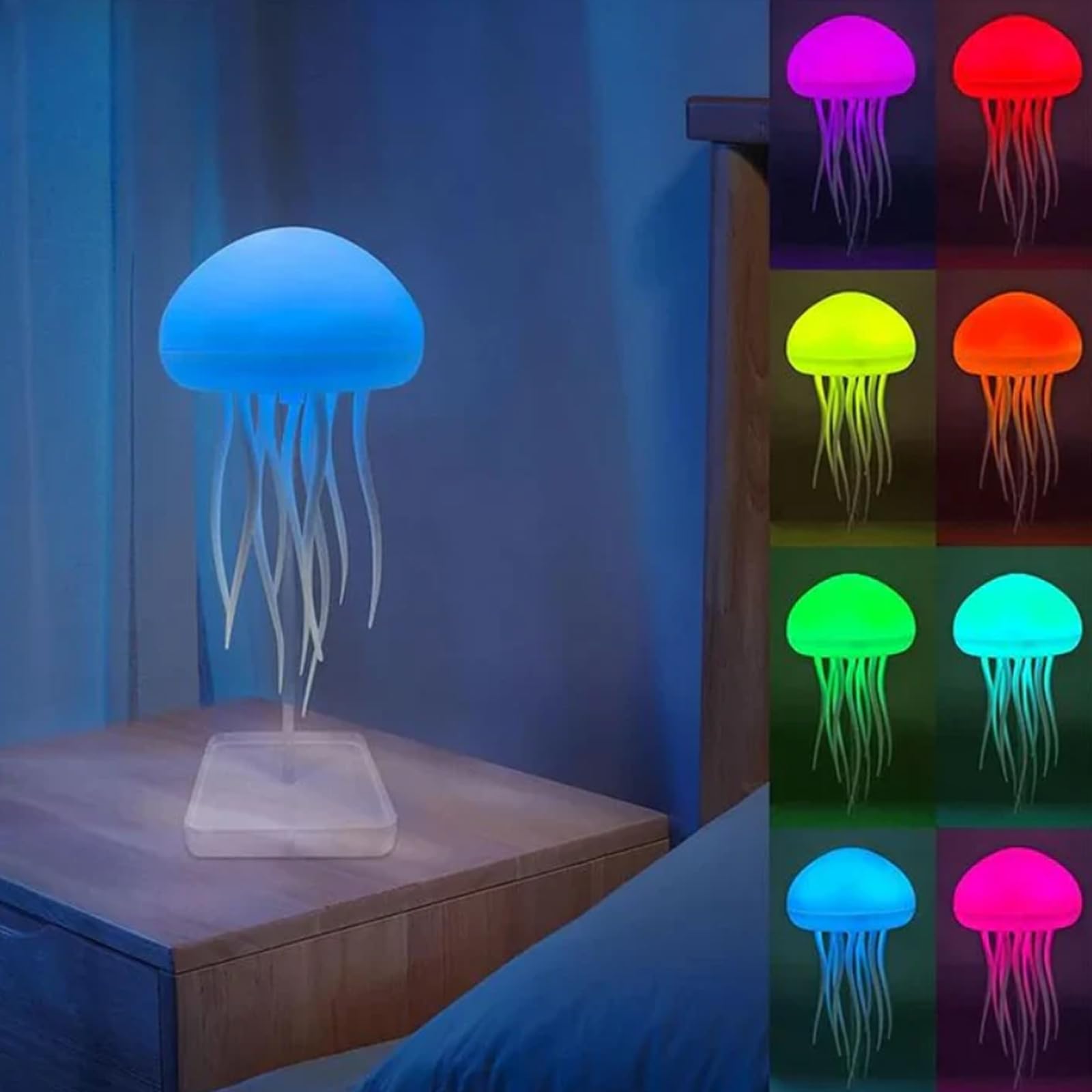 Lampe Meduse Tactile, Veilleuse Méduse Dégradé RGB avec Jambes Dansantes, Jellyfish Lamp Sans Fil Rechargeable pour Chambre et Salon (Modèle Tactile + Socle + Telecommande)