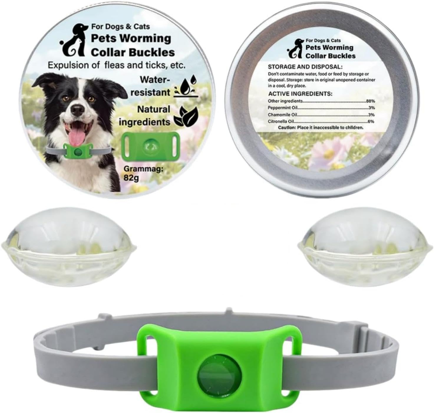 Pets Collare Antiparassitario Naturale, Pets Dog Flea Collar Natural Repellent Long Lasting Protection Against Fleas Ticks and Mosquitoes for All Dog Sizes, Protegge Da Pulci E Zecche (Green, 1 Pack)